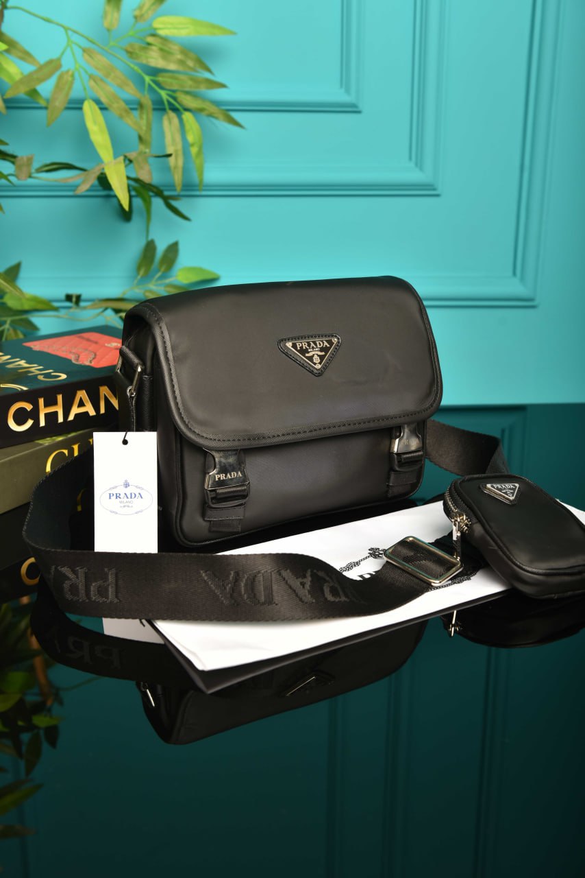 Sac en nylon et cuir Saffiano avec bandoulière